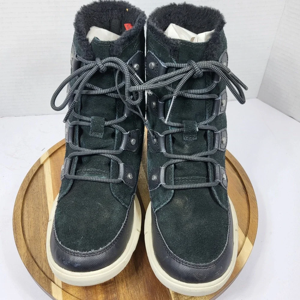 Sorel‎ Explorer II Joan Black Waterproof Suede Winter Boots NL4462-010 Womens 7